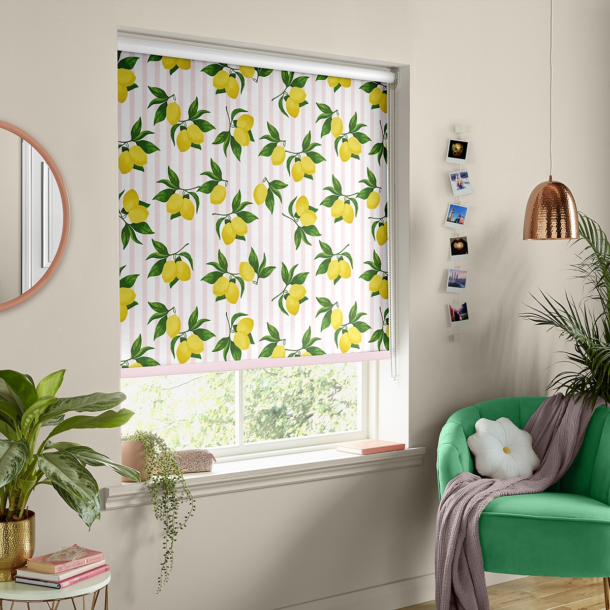 Product photograph of Skinny Dip Summer Lemon Pink Roller Blind from Choice Furniture Superstore.